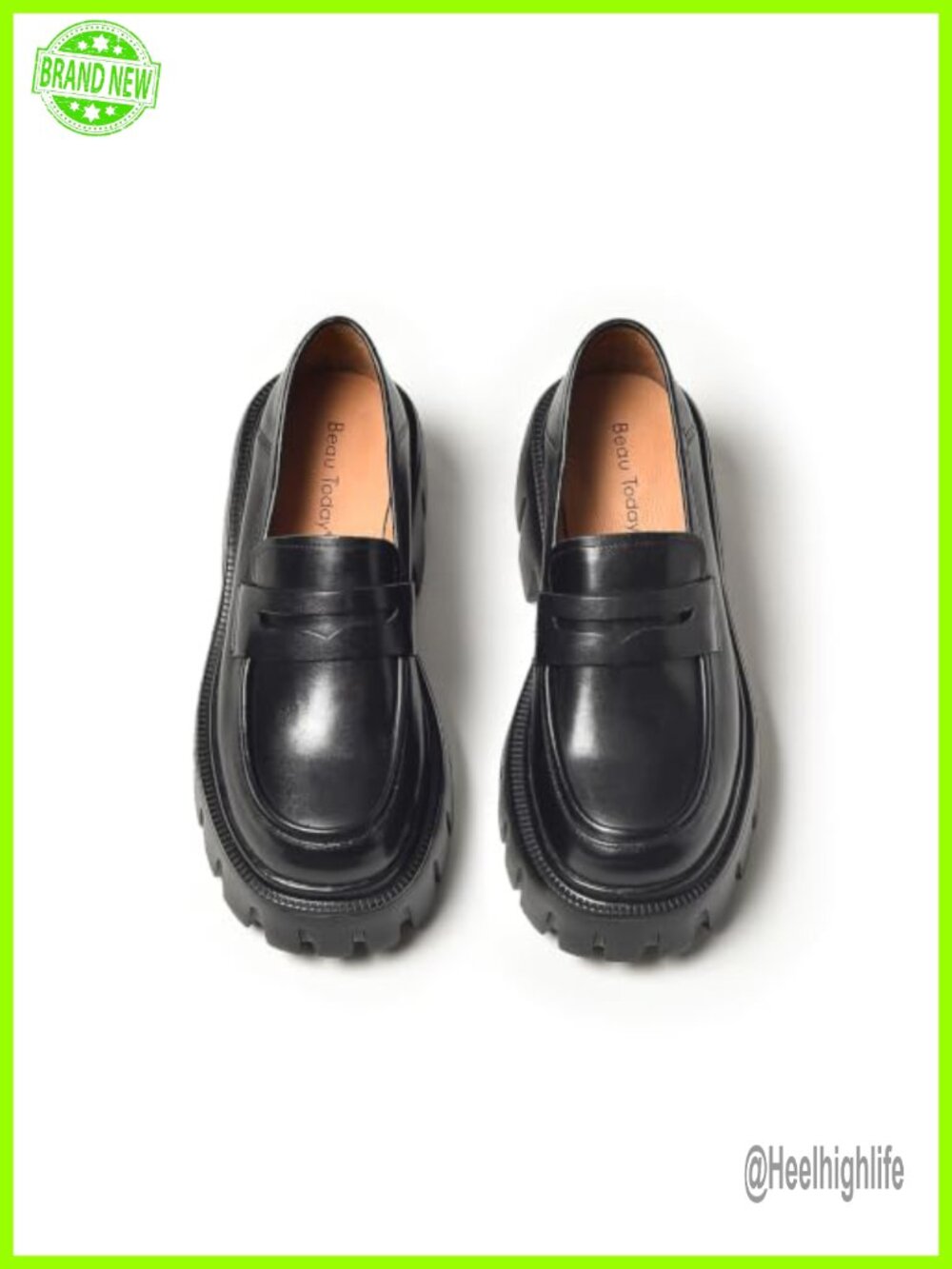 Full Grain Leather Chunky Platform Loafers Slip On Comfortable Work Shoes